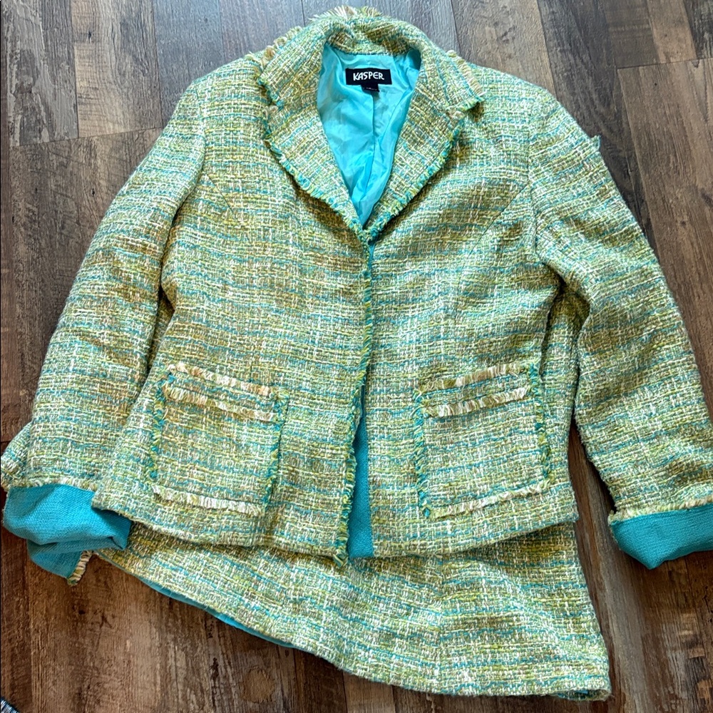 Kasper Green Tweed Skirt Suit - Classic Women's Set